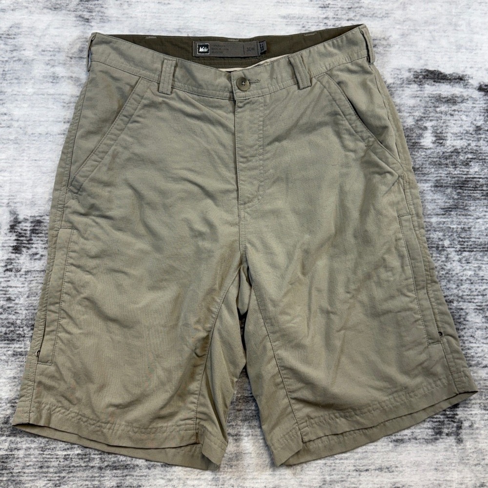 REI Co-op Mens 30W Hiking Shorts Nylon Olive Green UPF 50+ Quick Dry Cargo Trail